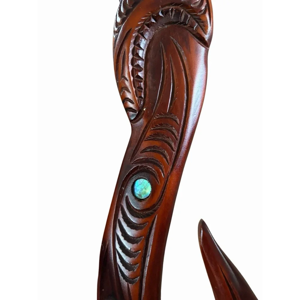 Hand Carved New Zealand Hei Matau Māori FISH HOOK Wall Art Paua Shell Inlay